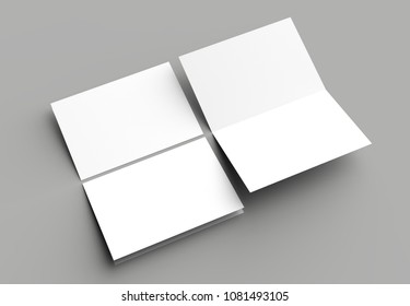 Bi fold vertical - landscape brochure or invitation mock up isolated on gray background
