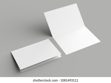 Bi Fold Vertical - Landscape Brochure Or Invitation Mock Up Isolated On Gray Background