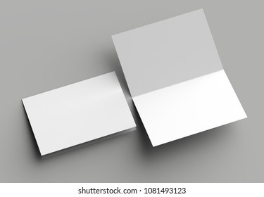 Bi fold vertical - landscape brochure or invitation mock up isolated on gray background