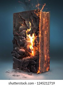 A Bible Being Burned By A Fire. Digital 3D Illustration