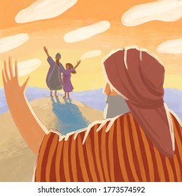 Bible Illustration About Abraham And Lot. Abraham Says Goodbye To The Lot