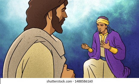 Biblical Illustration : A Rich Young Man Asking Questions To Jesus