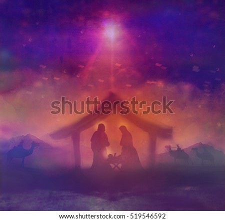 biblical scene birth jesus bethlehemのイラスト素材 519546592