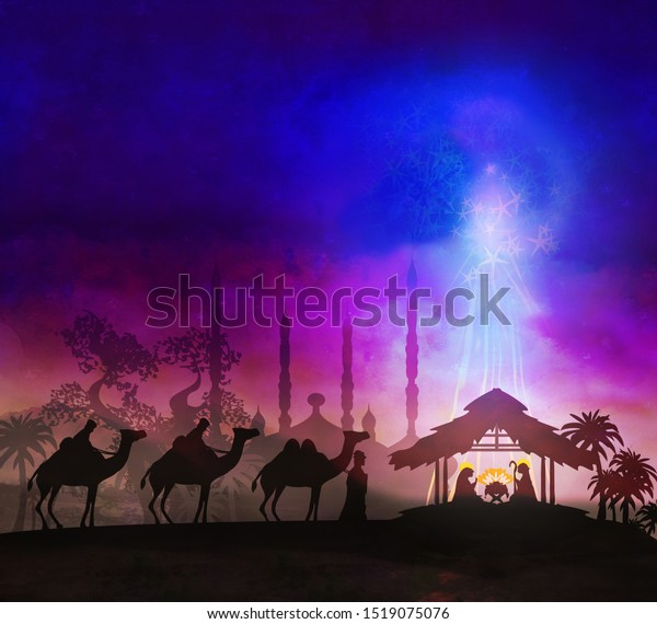 Biblical Scene Birth Jesus Bethlehem Stock Illustration 1519075076 ...