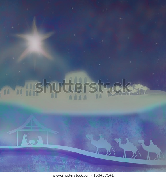 Biblical Scene Birth Jesus Bethlehem Stock Illustration 158459141 ...