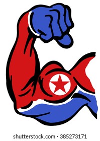 Biceps painted and colors North Korean flag as symbol power Kim   communist party  supreme leader N  Korea