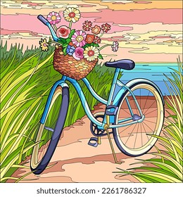 bicycle on the beach with flowers