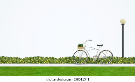 Bicycle In Park And White Background - 3d Rendering