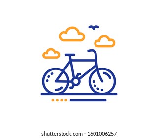 Bicycle Rent Sign. Bike Rental Line Icon. Hotel Service Symbol. Colorful Outline Concept. Blue And Orange Thin Line Bike Rental Icon.