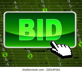 Bid Button Showing World Wide Web And Internet Auction