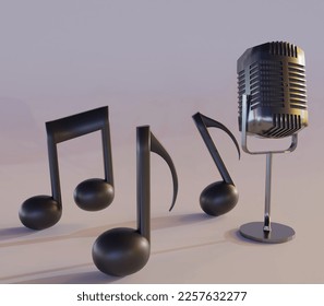 Bidirectional microphone with music notes 3d rendering