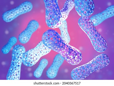 Bifidobacterium imaging. Microbiome bacteria. They symbolize concern for human immunity. Gram-positive anaerobic bacteria. Concept of action of probiotics in body. Microbiome in intestine. 3d image