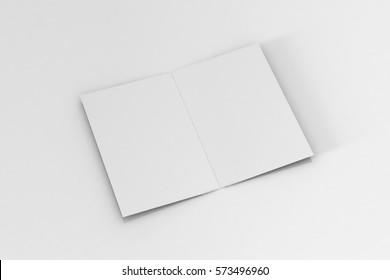 Bi-Fold A5 Brochure / Leaflet Mock-up, 3D Illustration On Isolated White Background.