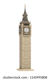 Big Ben Tower the architectural symbol of London, England and Great Britain Isolated on white background. 3d illustration
