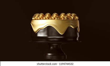 Big Black And Gold Luxury Cake 3d Illustration 3d Render