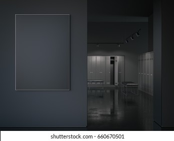 Big Black Picture Frame At The Entrance To The Locker Room. 3d Rendering