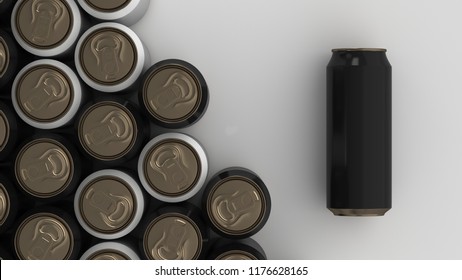 Big Black And White Soda Cans On White Background. Beverage Mockup. Tin Package Of Beer Or Drink. 3D Rendering Illustration