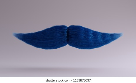 Big Blue Bushy Moustache 3d Illustration 3d Render