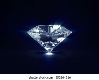 Big Blue Diamond On Black Background With Glowing Rays