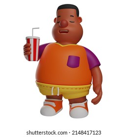 A Big Boy 3D Cartoon Design With A Glass Of Coke