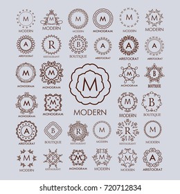 Big Bunch Of Luxury, Simple And Elegant Monogram Design Templates. 