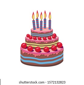 Big cake flat icon isolated on white background. Happy Birthday