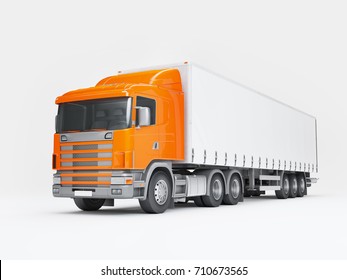 Big Cargo Truck Transporting Goods Isolated On White Background. Front Perspective View. 3D Illustration