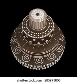 big chocolate cake isolated on black background. High resolution 3d