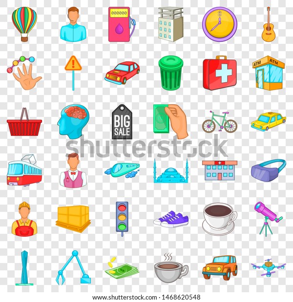 Big city icons set. Cartoon style of 36 big city\
icons for web for any\
design