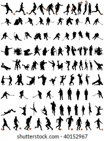 Big collection of different people  silhouette. Dance and sport.
