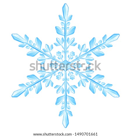 Big complex Christmas snowflake in light blue colors for use on light background