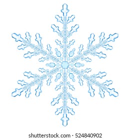 Big Crystal Snowflake In Light Blue Colors On White Background