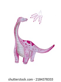 Big And Cute Pink Dinosaur Painted In Watercolor