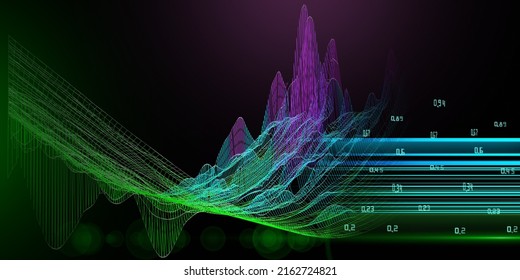 Big data. Abstract  background with bending color grid on black. Visual presentation of analytics 3d algorithms.  Banner for business, science and technology data analytics representation.  