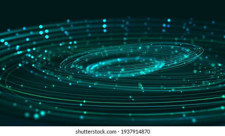 Big data analytics. Business technologies of our time. Massive data, digital funnel, information whirlpool. Orbit, trajectory, flow, information 3D illustration
