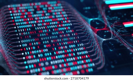 Big Data Analytics, Neural Network Data Flow Visualization, AI Machine Learning, Quantum Computing, Binary Code Digital Grid of Ones and Zeros, Artificial Intelligence Technology Abstract Background