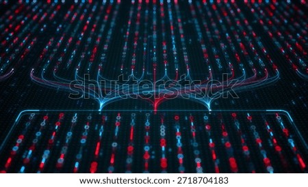 Big Data Analytics, Neural Network Data Flow Visualization, AI Machine Learning, Quantum Computing, Binary Code Digital Grid of Ones and Zeros, Artificial Intelligence Technology Abstract Background