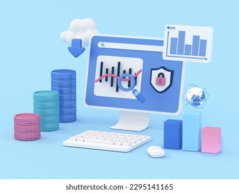 BIG Data analytics and security concept. Importance of protecting sensitive data while utilizing tools like machine learning and predictive modeling to inform decision-making. 3d render illustration