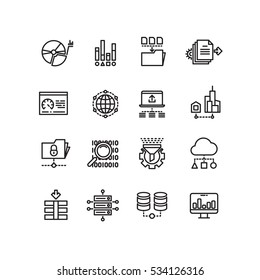 ビッグデータクラウドデータテクノロジサービスの細線のアイコン フォルダ内のデータベース 情報イラストとサーバ のイラスト素材 Shutterstock