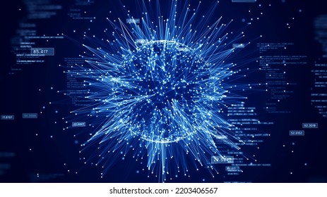 Big Data Collection Technology Concept It Is A Powerful Computing System That Can Handle Huge Amounts Of Data. Interconnected Polygons Form A Prominent Sphere In The Center On A Dark Blue Background.