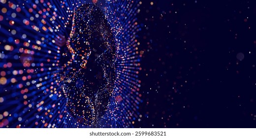Big Data complex point cloud graph. Quantum computing universe. Cyber space of AI technology. Futuristic graph. Digital information presentation. 3d render illustration. 