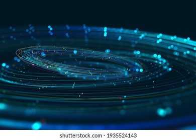 Big data concept. Data analytics, corporate logistics, business strategy. Internet technologies and innovations of virtual reality. 3d illustration of vortex data streams