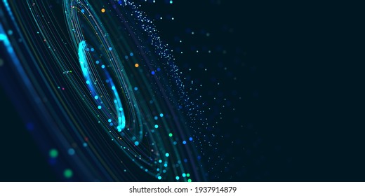 Big Data Concept. Digital Neural Network. Introduction Of Artificial Intelligence. Cyberspace Of Future. Abstract Business 3D Illustration, Shallow Depth Of Field