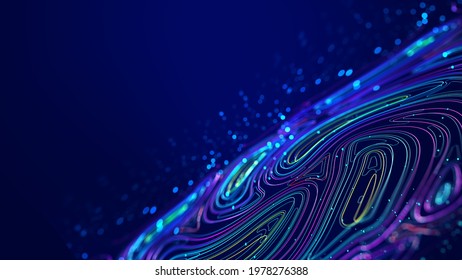 Big Data Concept. Digital Neural Network. Introduction Of Artificial Intelligence. Cyberspace Of Future. Abstract Business 3D Illustration, Shallow Depth Of Field