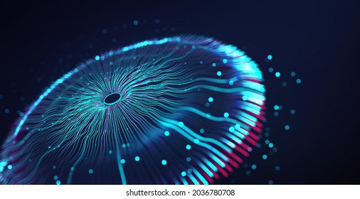 Big Data Concept. Digital Neural Network. Introduction Of Artificial Intelligence. Cyberspace Of Future. Abstract Business 3D Illustration, Shallow Depth Of Field