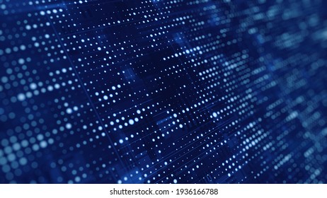 Big Data Concept. Futuristic Technology Backgrounds - Particles Blue Dots On Blue Background. 3d Rendering