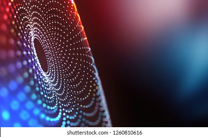 Big Data concept. Global information gathering. Introduction of artificial intelligence. Concept of cyberspace of the future. 3D illustration on a polygonal grid with a shallow depth of field