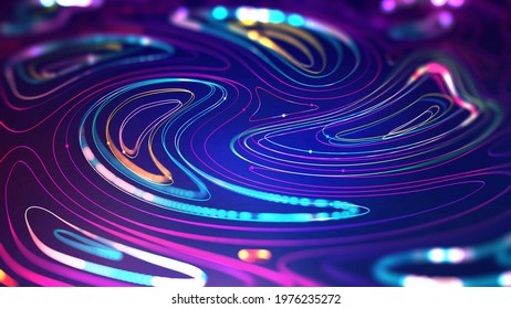 Big Data Concept. Information Field, Data Flow. Digital Neural Network. Introduction Of Artificial Intelligence. Cyberspace Of Future. Abstract Business 3D Illustration