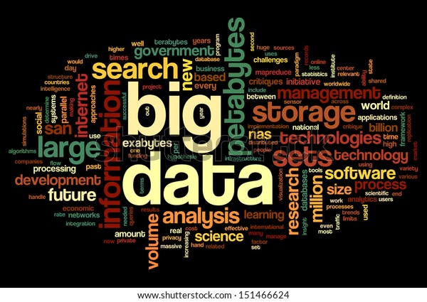 Big data concept in word tag cloud on black background