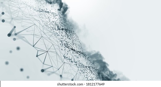 Big Data, Cryptography Programming 3D Illustration. Neural Network, Cloud Technologies. Global Database, Artificial Intelligence. Bright, Black And White Background With Bokeh Effect